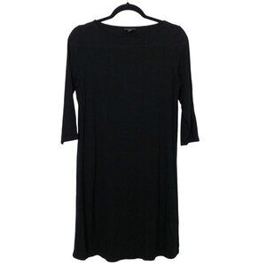 J. Jill Solid Black Boat Neck 3/4 Sleeve Dress Petite S